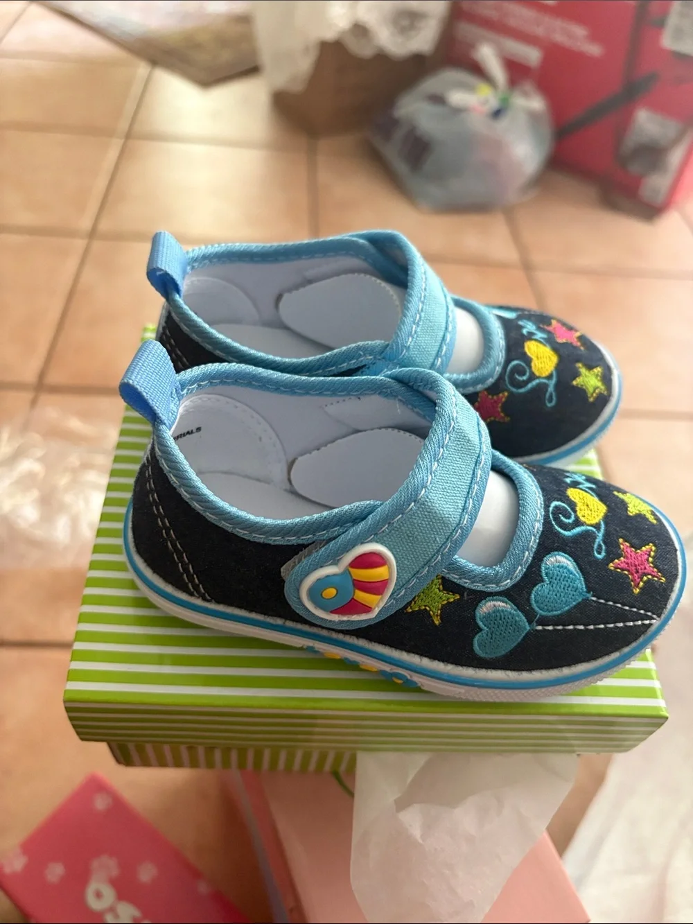 Toddler Blue Heart & Star Mary Jane Shoes with Hook-and-Loop Strap
